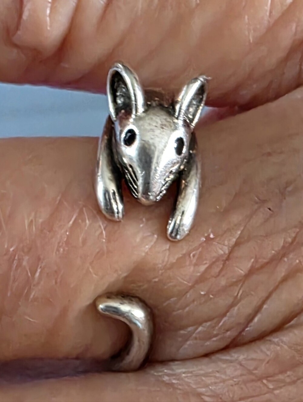 Silver Cute Mouse Wrap Ring | Adjustable Antique Style Animal Band